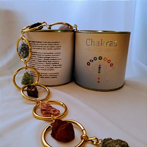Móbile Argola Chakras 45cm - Cristais Brutos - Pirita - Dourado
