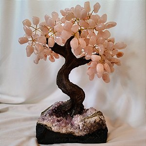 Árvore Quartzo Rosa - Base Ametista - 36 Galhos