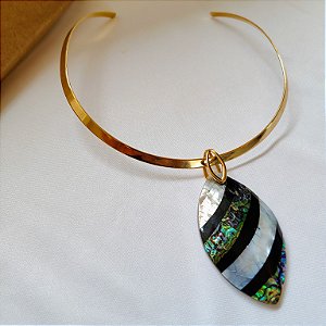 Colar Aro Nautilus e Abalone - Folheado a Ouro