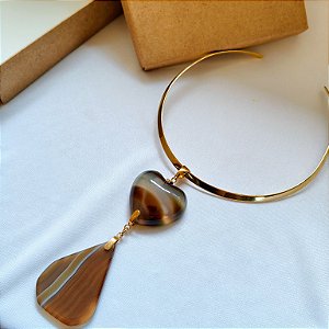 Colar Aro Coração e Gota Agata - Folheado a Ouro