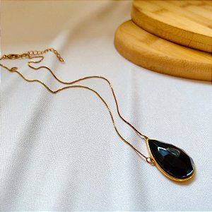 Colar Gota Ônix - Banho Ouro