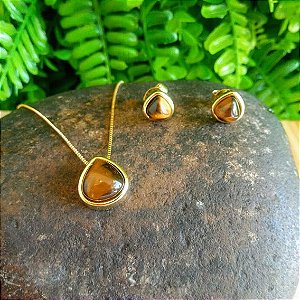 Conjunto Colar e Brinco Pingo - Folheado a Ouro