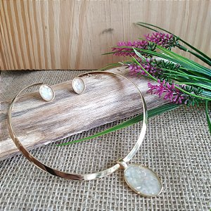 Conjunto Choker Aro e Brinco Nautilus Facetado - Folheado a Ouro