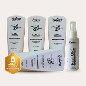Kit Cronograma Capilar Believe + Primer + Shampoo (Brinde)
