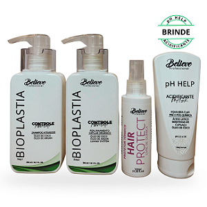 Progressiva orgânica Bioplastia Capilar 300 ml + Protetor Térmico Hair Protect + Acidificante pH Help (Brinde)