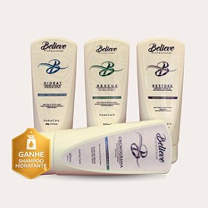 Kit Cronograma Capilar Believe + Shampoo Hidratante (Brinde)