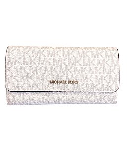 Michael Kors - Carteira Jet Set Travel Large Trifold Leather Couro Três Abas Monograma Branca