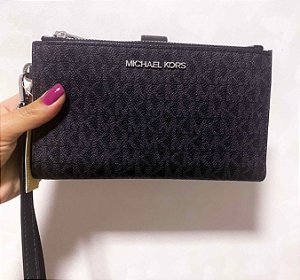 Michael Kors - Carteira Jet Set Travel Double Zip Monograma Preto