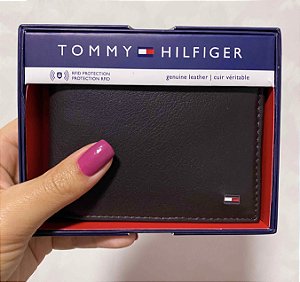 Carteira de Couro Masculina Marrom Thommy Hilfiger
