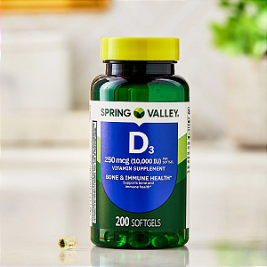 Spring Valley - Vitamina D3 250 mcg, 10.000 UI, 200 Softgels