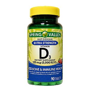 Spring Valley - Vitamina D3 125 mcg, 5.000 UI, Fast Dissolve 90 Tabletes