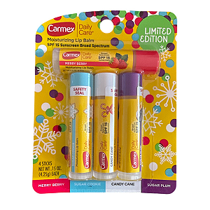 Carmex Lip Balm Bastão Sabores Hidratante Labial Edição Limitada Holiday - Kit 4 Unid