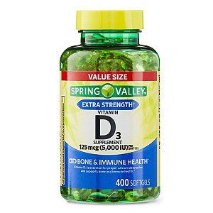 Spring Valley - Vitamina D3 125mcg (5,000 IU) 400 Softgels (LACRE ROMPIDO)
