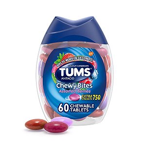 Tums - Comprimidos Mastigáveis Antiacid Chewy Bites Extra Strength 750 Assorted Berries 60 Tablets