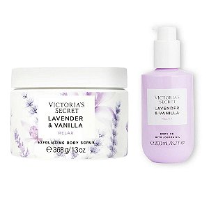 Kit Victoria's Secret Esfoliante Corporal Body Scrub Lavender & Vanilla + Óleo Corporal Hidratante Body Oil Lavender & Vanilla