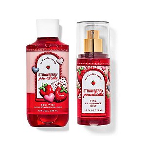 Kit Bath & Body Works Gel De Banho Corporal Strawberry Pound Cake + Mini Body Splash Strawberry Pound Cake