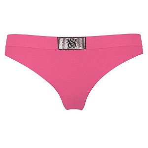 Victoria's Secret - Calcinha Algodão Rosa Com Logo Brilhante Tamanho M