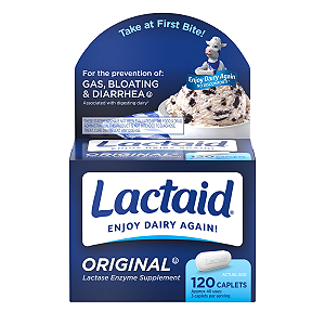 Lactaid - Comprimidos de Enzima Lactase Lactaid Original Strength (9000 FCC) para Intolerância à Lactose – 120 unidades