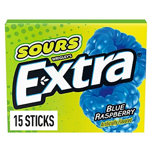 Extra Gum Sour - Chiclete Blue Raspberry Sem Açúcar Goma de Mascar (Framboesa Azul Ácida) 15 unidades