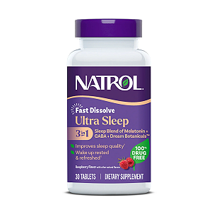 Melatonina 5mg Fast Dissolve Ultra Sleep 3-in-1 - Natrol 30 tabletes Melatonin, GABA & Botanicals