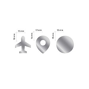 Mini Aplique Acrilico Prata Espelhado - Decore Crafts - 3 modelos - 10 de cada - Total de 30 unidades