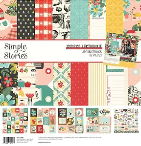 Kit Papel para Scrapbook Simple Stories Apron Strings com 12 papéis + Cartela de Adesivo