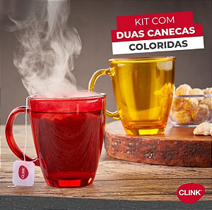 CONJUNTO 2 CANECAS COLORIDAS DE VIDRO 350ML - CLINK