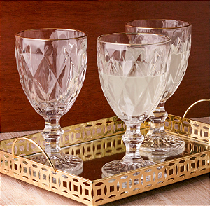 TAÇA DE VIDRO DIAMOND COM FIO DE OURO 325ML - LYOR