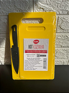 KIT 3 PEÇAS COM 2 TÁBUAS PLÁSTICAS E 1 FACA AÇO INOX - CLINK