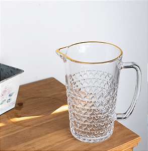 JARRA DE VIDRO COM FIO DE OURO CORAÇÃO 1L - LYOR