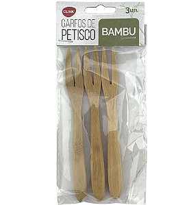 KIT GARFOS DE PETISCO DE BAMBU COM 3 UNIDADES - CLINK