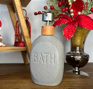 PORTA SABONETE LÍQUIDO DE CERÂMICA GRANILITE BATH CINZA 430ML - LYOR