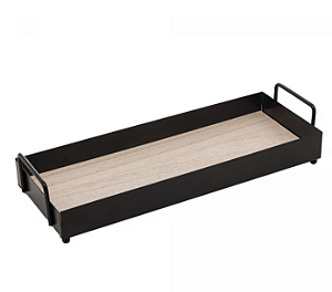 BANDEJA RETANGULAR DE METAL COM FUNDO DE MDF E ALÇA PRETO FOSCO 30X11X6CM - LYOR