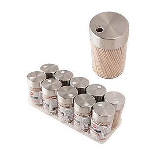 PALITEIRO DE PLÁSTICO COM TAMPA DE METAL CONTÉM 100 PALITOS DE BAMBU - CLINK