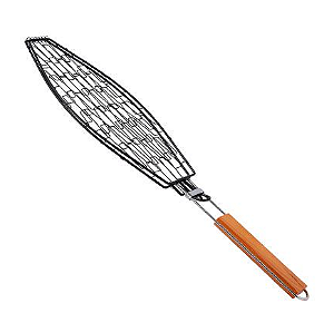 GRELHA PARA PEIXES CHURRASCO COM CABO DE MADEIRA COM TRAVA - CLINK