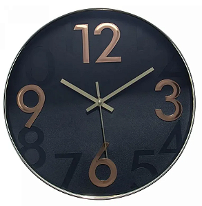 RELÓGIO DE PAREDE DONUM PRETO COM DOURADO 30CM - LYOR