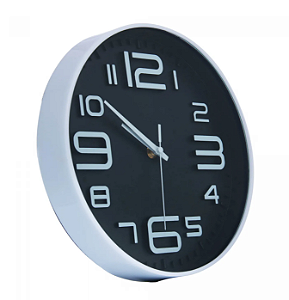 RELÓGIO DE PAREDE PRETO COM BRANCO 25CM - LYOR