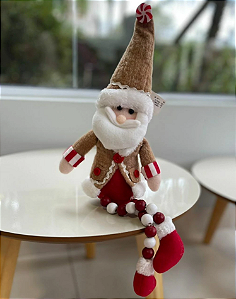 PAPAI NOEL DECORATIVO SENTADO VERMELHO E BEGE 45CM - FLORARTE