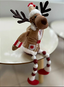 RENA DECORATIVA SENTADA VERMELHO E BEGE 38CM - FLORARTE