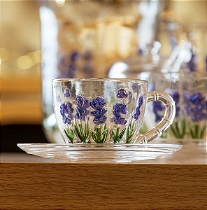 XÍCARA DE CRISTAL ECOLÓGICO DE CAFÉ COM PIRES LAVANDA HAND PAINTING 80ML - LYOR