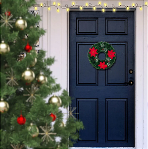 GUIRLANDA DECORATIVA DE NATAL FESTÃO COM FLORES VERMELHAS - MULTIART