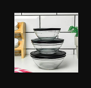 KIT COM 3 POTES DE VIDRO COM TAMPA REDONDOS 200/400/550ML CORES SORTIDAS - FLASHGOODS