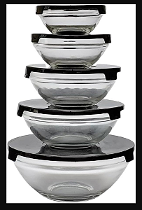 KIT COM 5 POTES DE VIDRO COM TAMPA REDONDOS 135/200/400/550/1000ML CORES SORTIDAS - FLASHGOODS