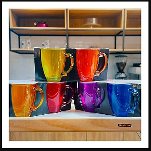 KIT COM 2 CANECAS COLORIDAS DE VIDRO 350ML - FLASHGOODS