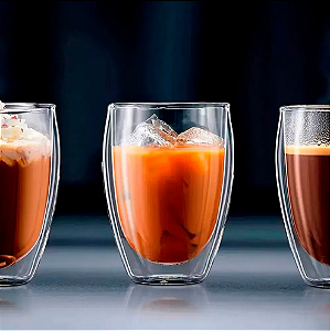 KIT COM 2 COPOS DE VIDRO PAREDE DUPLA 380ML - FLASHGOODS