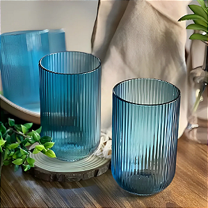 KIT COM 2 COPOS DE VIDRO BLISS AZUL ESCURO 450ML - WELLMIX