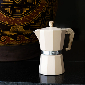 CAFETEIRA ITALIANA DE ALUMÍNIO 6 DOSES BEGE FOSCA 300ML - WOLFF