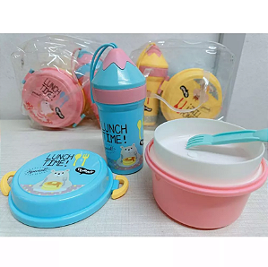 KIT LANCHEIRA MARMITA ESCOLAR REDONDO E GARRAFA CORES SORTIDAS - TOKYO DESIGN