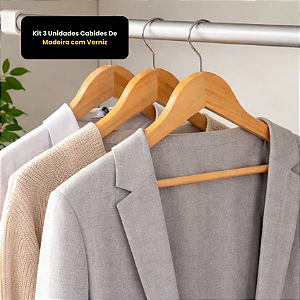 KIT COM 3 CABIDES DE MADEIRA PREMIUM REFORÇADOS - TOKYO DESIGN