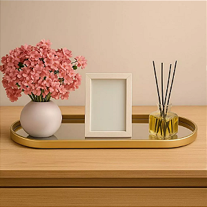 BANDEJA DECORATIVA ESPELHADA OVAL CORES SORTIDAS PRETA OU DOURADA 29X11CM - C3B